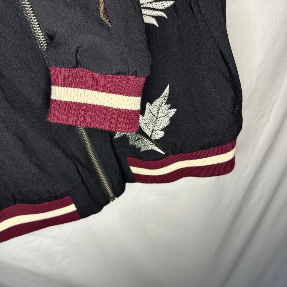 Elevenses Black Bomber Jacket with Floral Embroidery - Picture 4 of 9